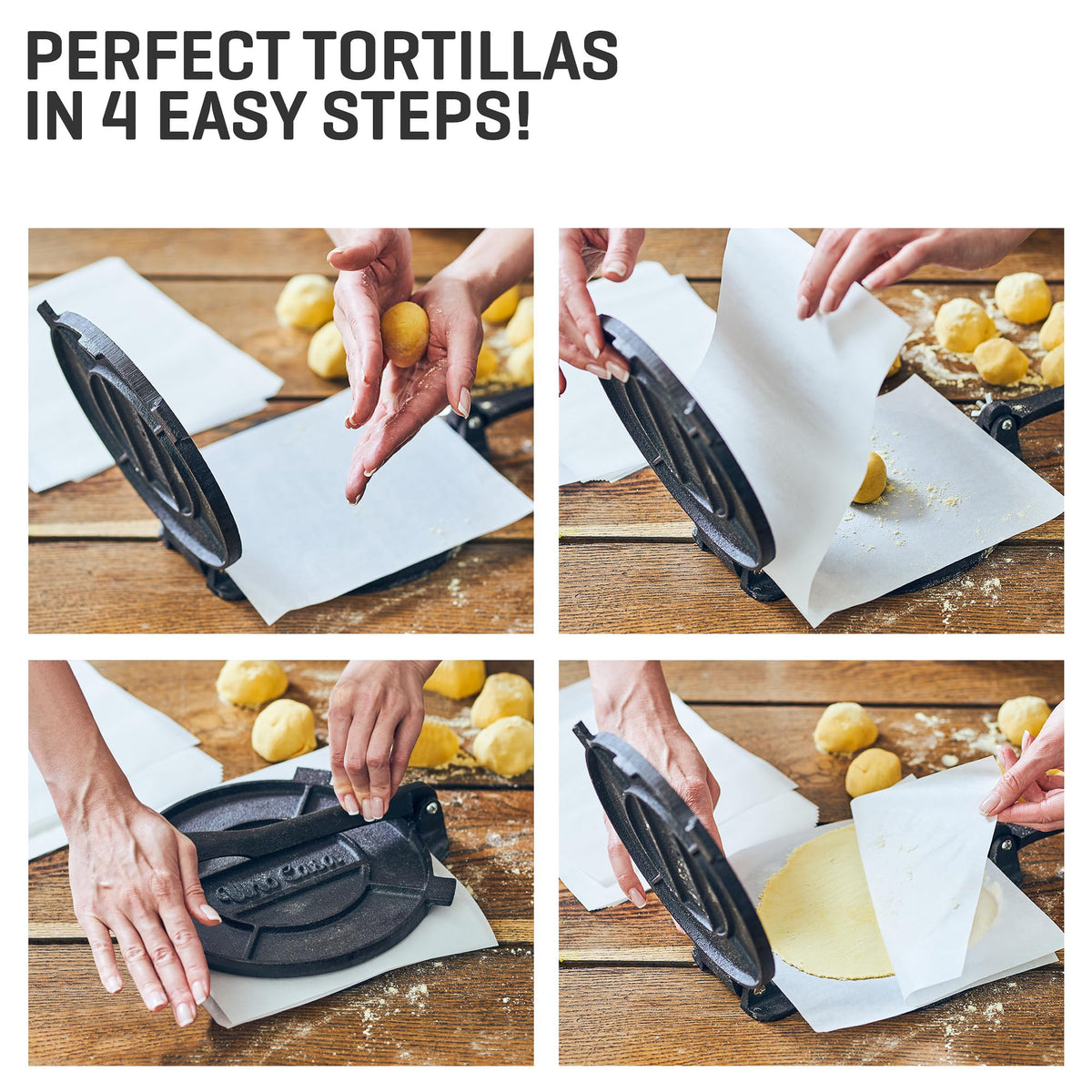 Uno Casa recipe book included to inspire tortillas, pancakes, and more.