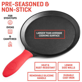Uno Casa tortilla press with silicone handle for comfortable grip during use.