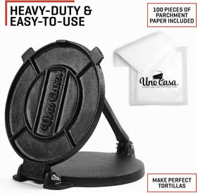 Uno Casa tortilla press ready to use for quick homemade tortillas.