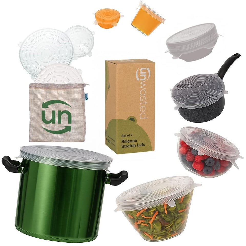 Unwasted silicone lids cover bowls for airtight leftovers storage.