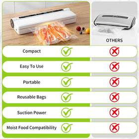 Uoofly compact sealer stored in a kitchen cabinet for easy meal prep.