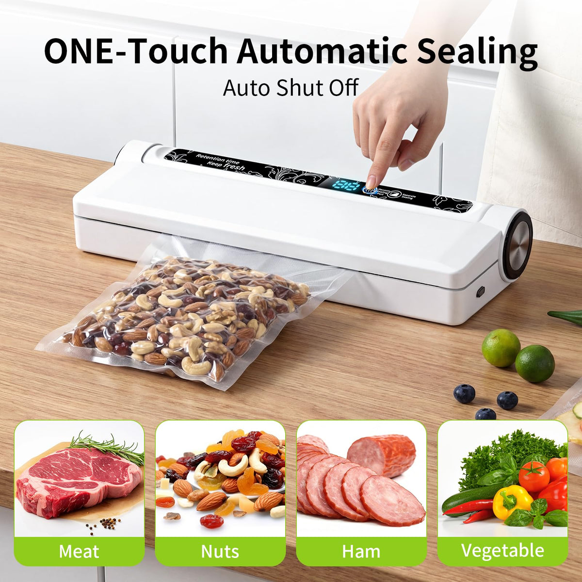 Uoofly dry and moist modes illustrated for versatile food sealing.