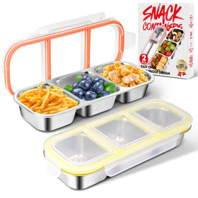 UPABLUNSO snack containers 2-pack with yellow-orange lids for organized, reusable lunch storage.