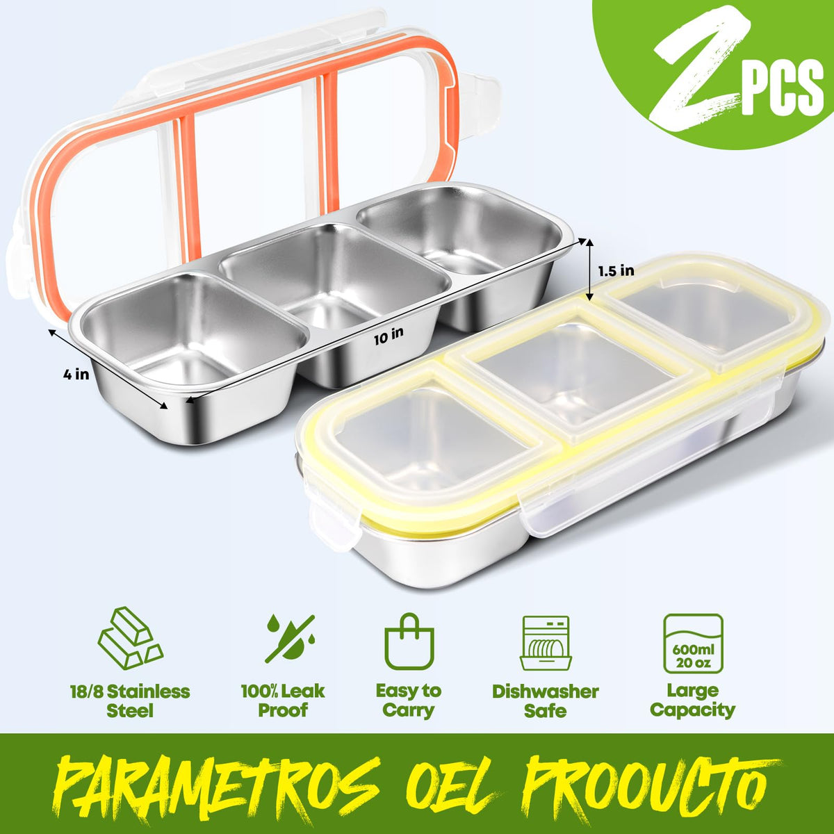 UPABLUNSO stainless steel 3-compartment divided design keeps snacks separate and fresh.