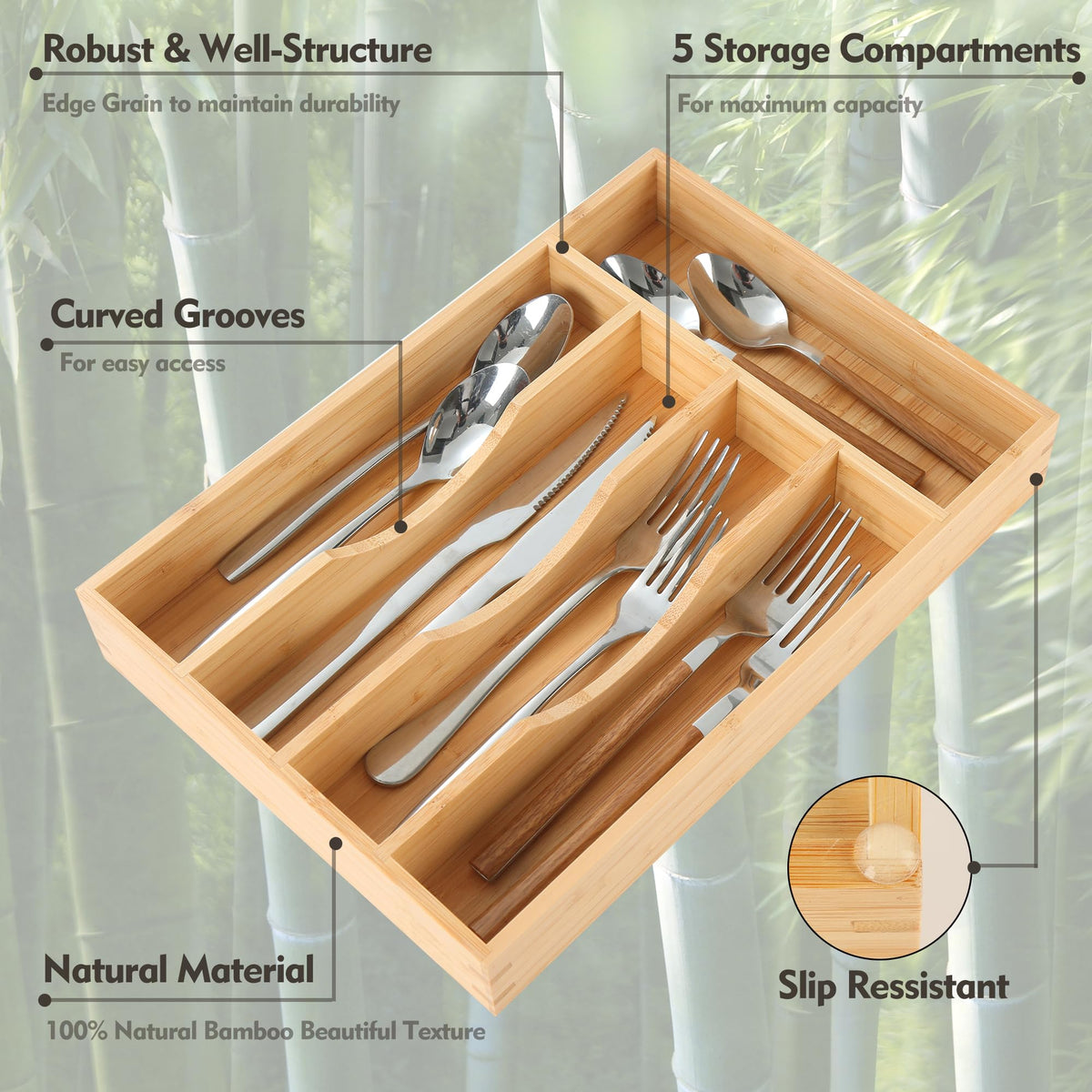 Upassion bamboo cutlery holder with woodgrain adds natural style and easy reach.