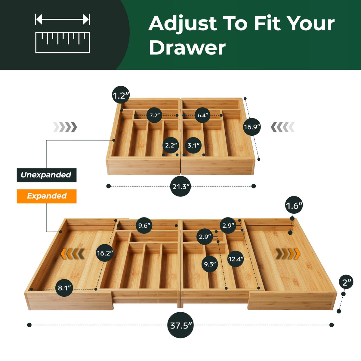 Upassion bamboo drawer organizer magnetic assembly for quick, tool-free setup.