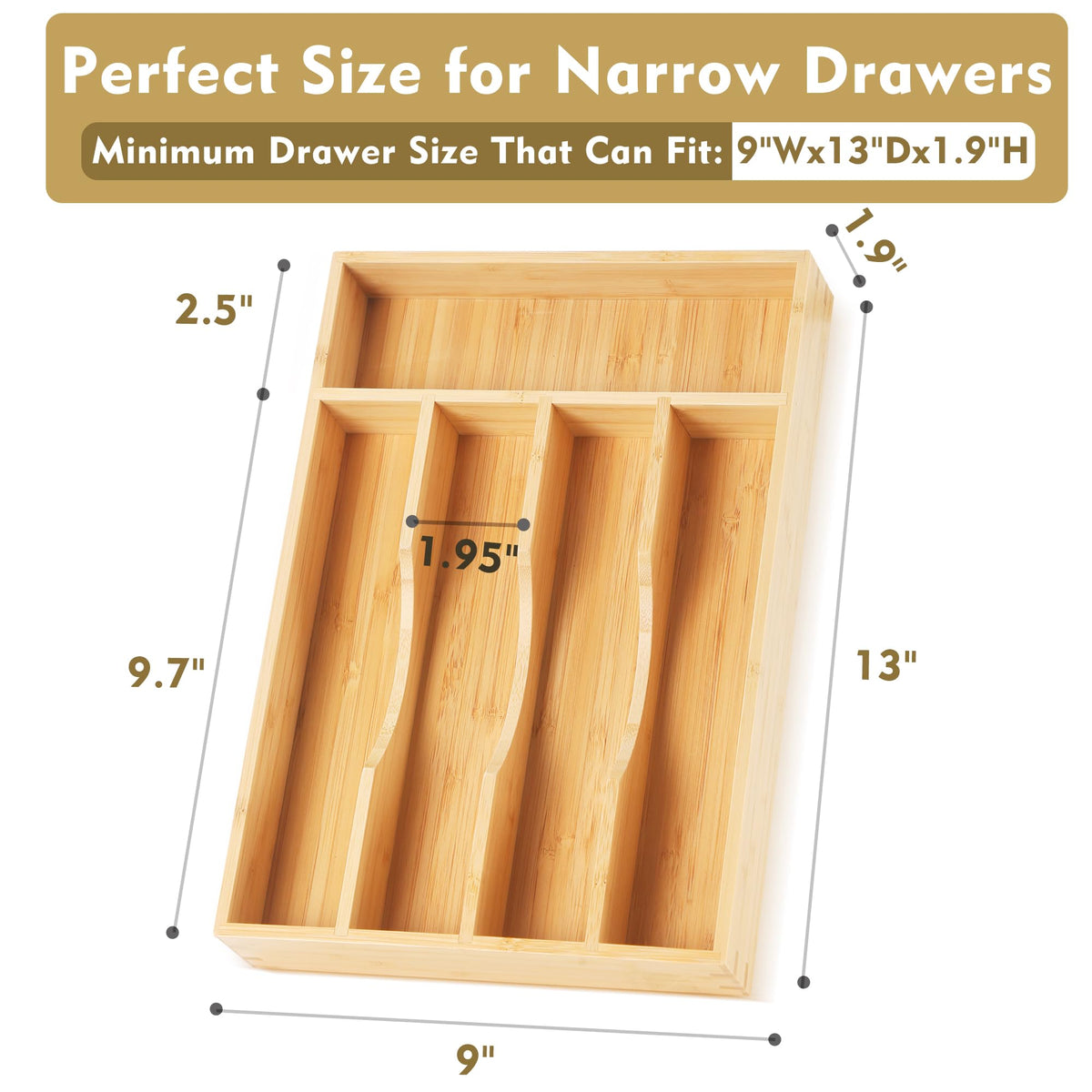 Upassion narrow silverware tray in a small drawer for quick access.
