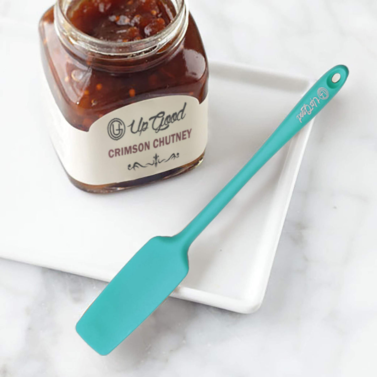 UpGood BPA-free silicone spatula, safe for nonstick cookware and easy cleaning.