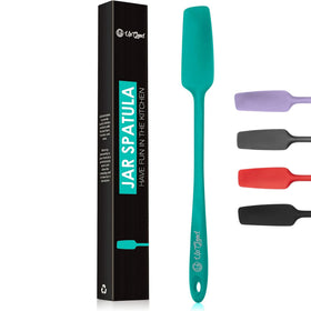 UpGood silicone jar spatula with 600°F heat resistance, ideal for jars and smoothies.
