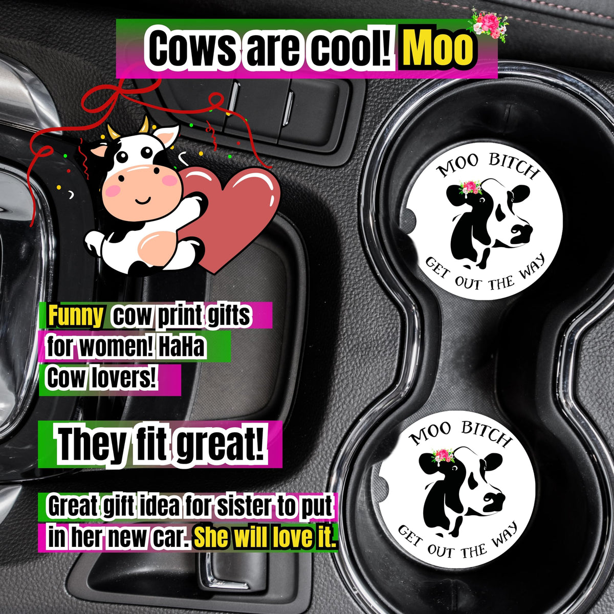 Western cow car decor coasters spark conversation and smiles.