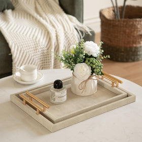 UPPER DECOR ivory shagreen on-ottoman tray perfect for drinks and small items