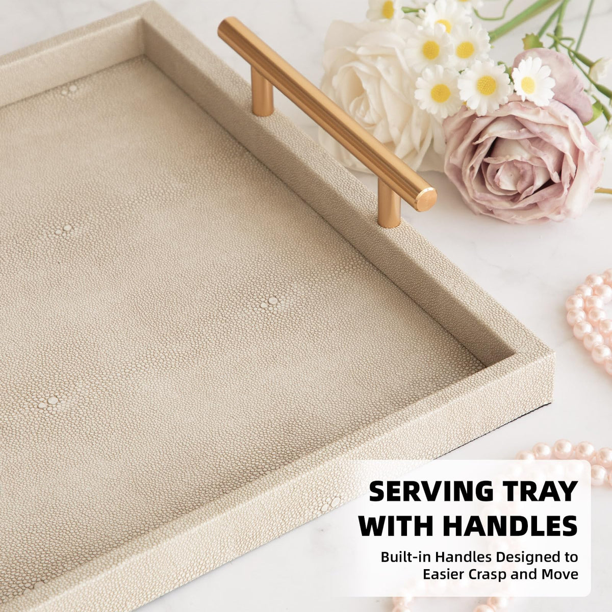 UPPER DECOR textured ivory shagreen surface adds tactile elegance