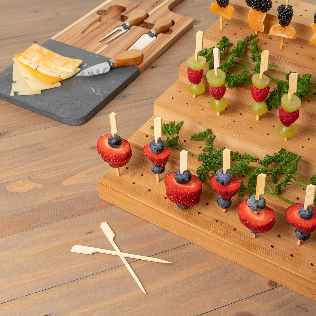 Upper Midland six-tier stand elevates appetizers for easy guest access