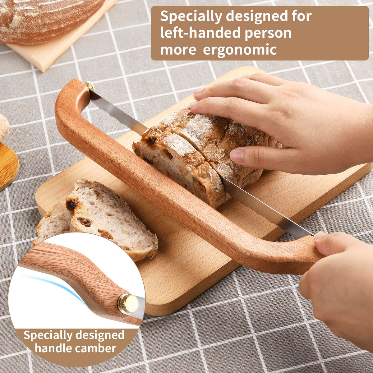 Uprichya bread slicer with curved blade for smooth, even slices