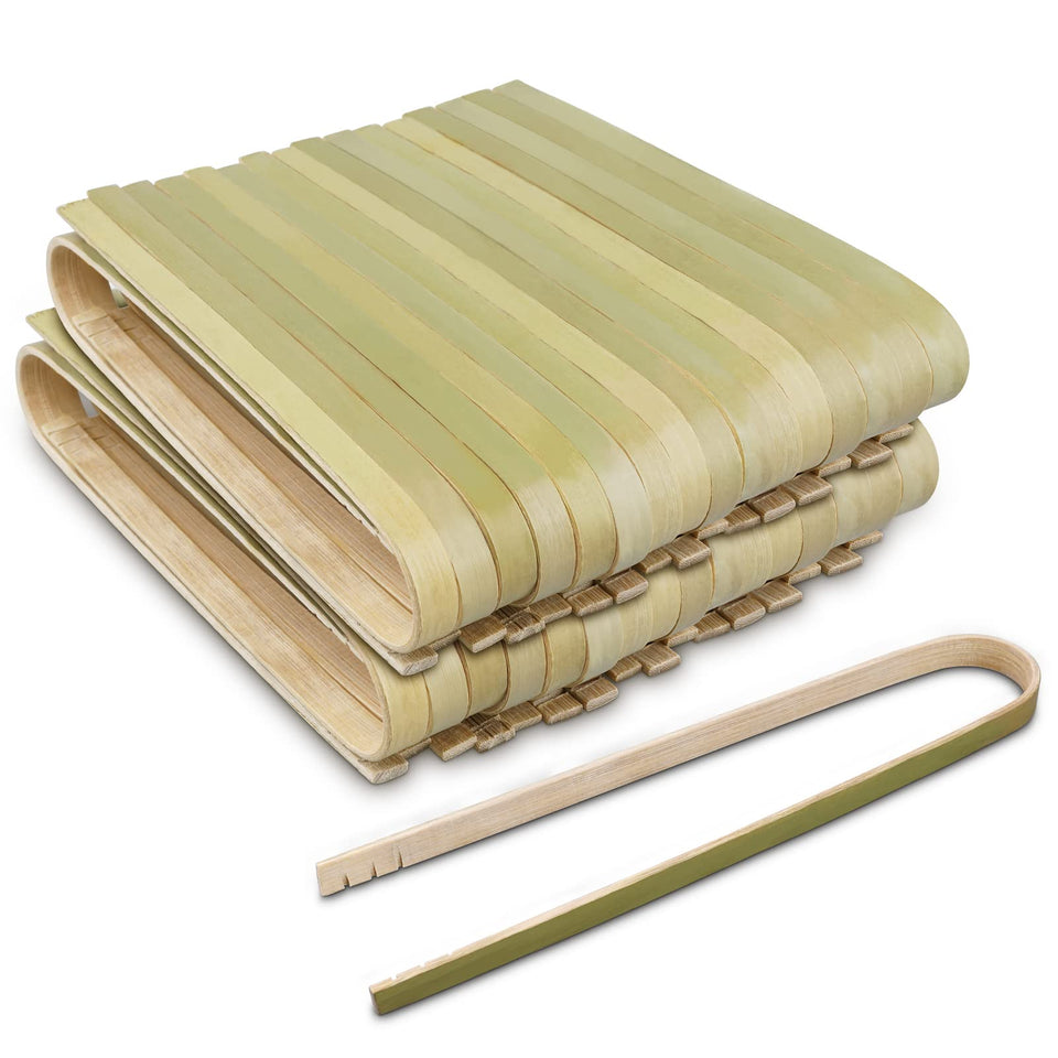 Uprony mini bamboo tongs in packaging for easy restocking and storage.