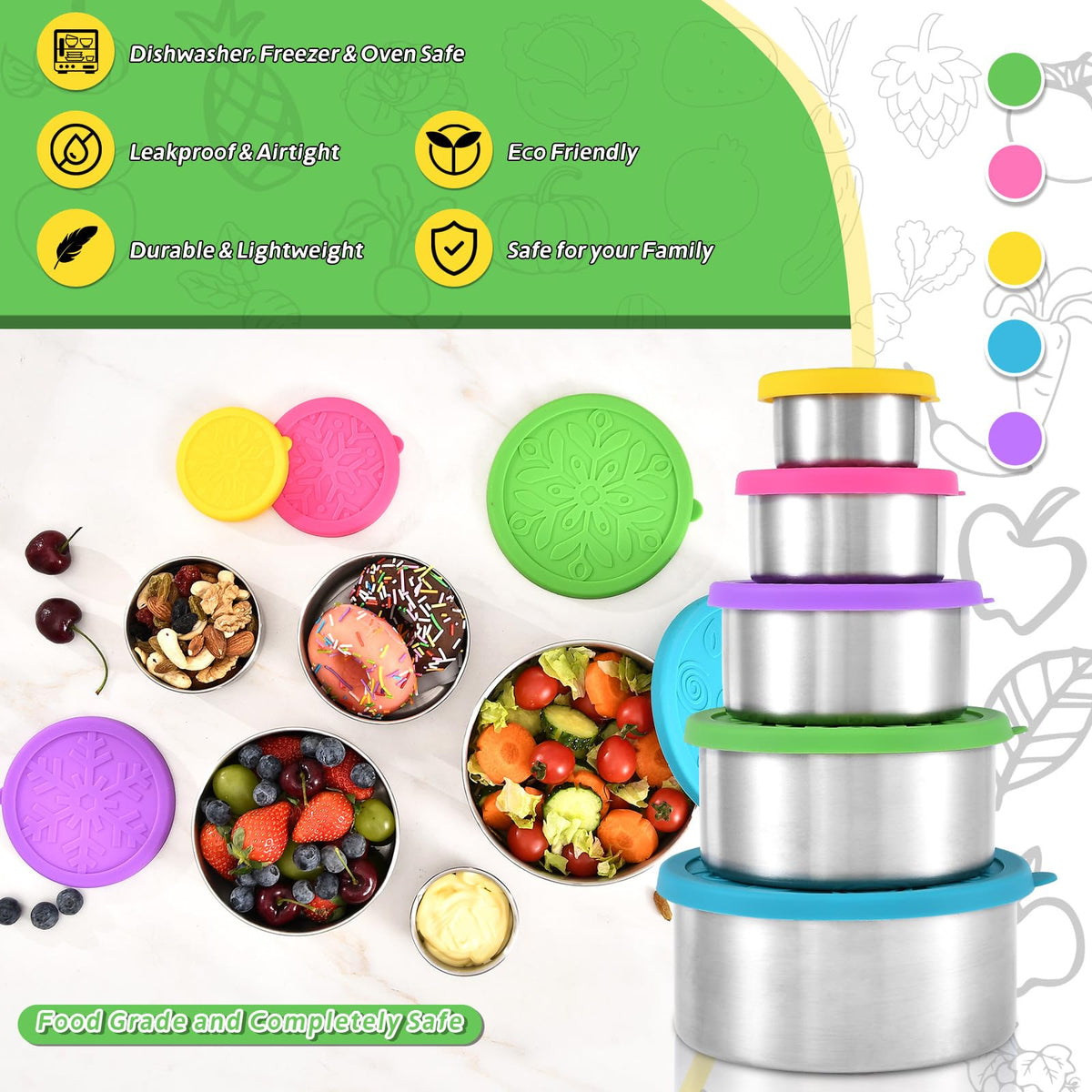 UPTRUST 13 oz stainless steel snack container with lid, great for portion control.