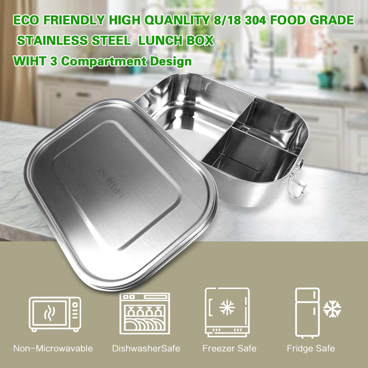 UPTRUST 47oz capacity bento holds sandwiches, wraps, and salads.
