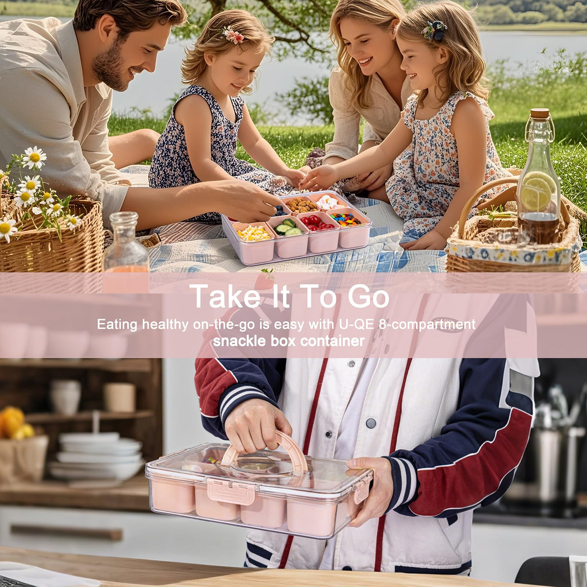 U-QE Snackle Box removable inserts create a spacious serving tray.