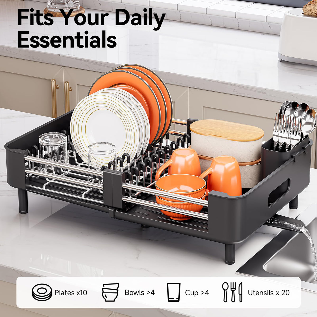 Urackify dish drainer folded slim profile keeps counters tidy when not in use
