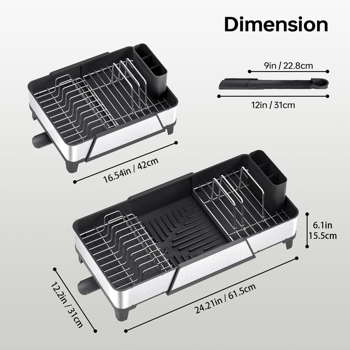 Urackify dish drying rack with four-zone organization keeps plates, bowls, pots, and utensils separate