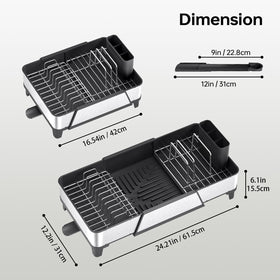 Urackify dish drying rack with four-zone organization keeps plates, bowls, pots, and utensils separate