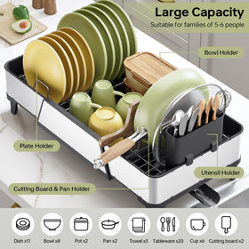 Urackify dish drying rack with eight legs for stable support on various sink setups