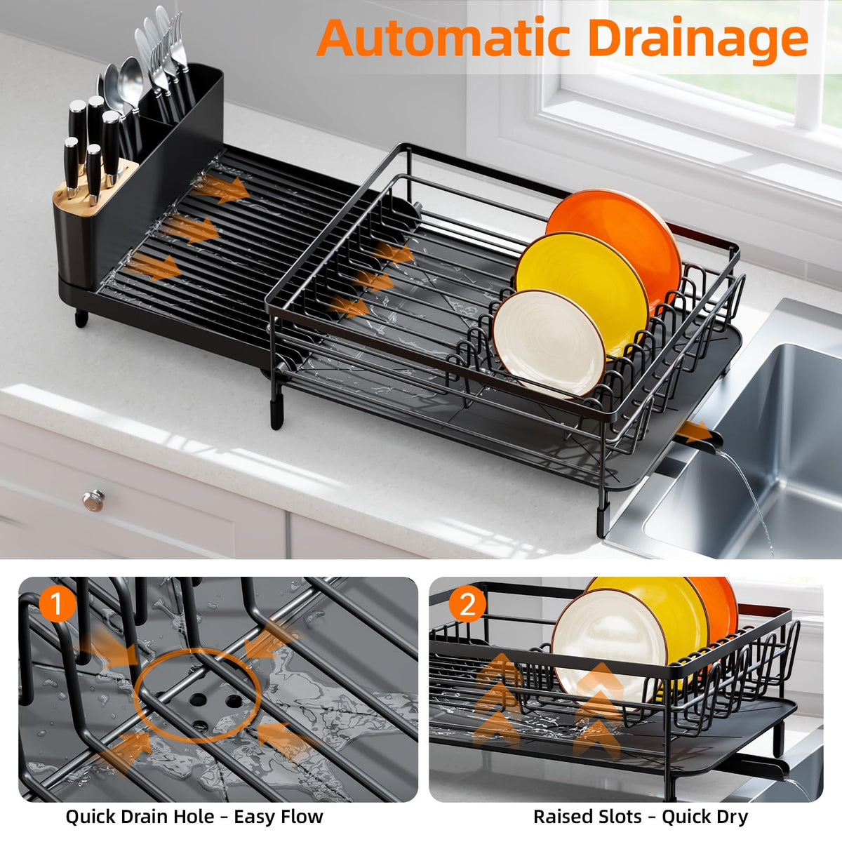 Urackify dish drying rack anti-slip feet protect countertops from scratches