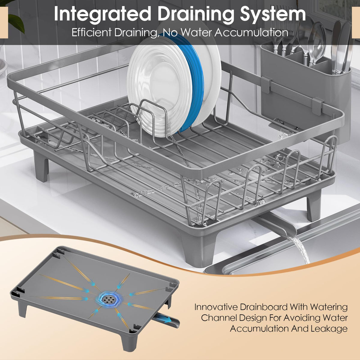Urackify large-capacity rack holds plates, bowls, and cups for organized drying