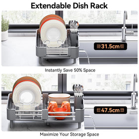 Urackify dish drying rack with cups and bowls organizer keeps everyday dishes tidy.