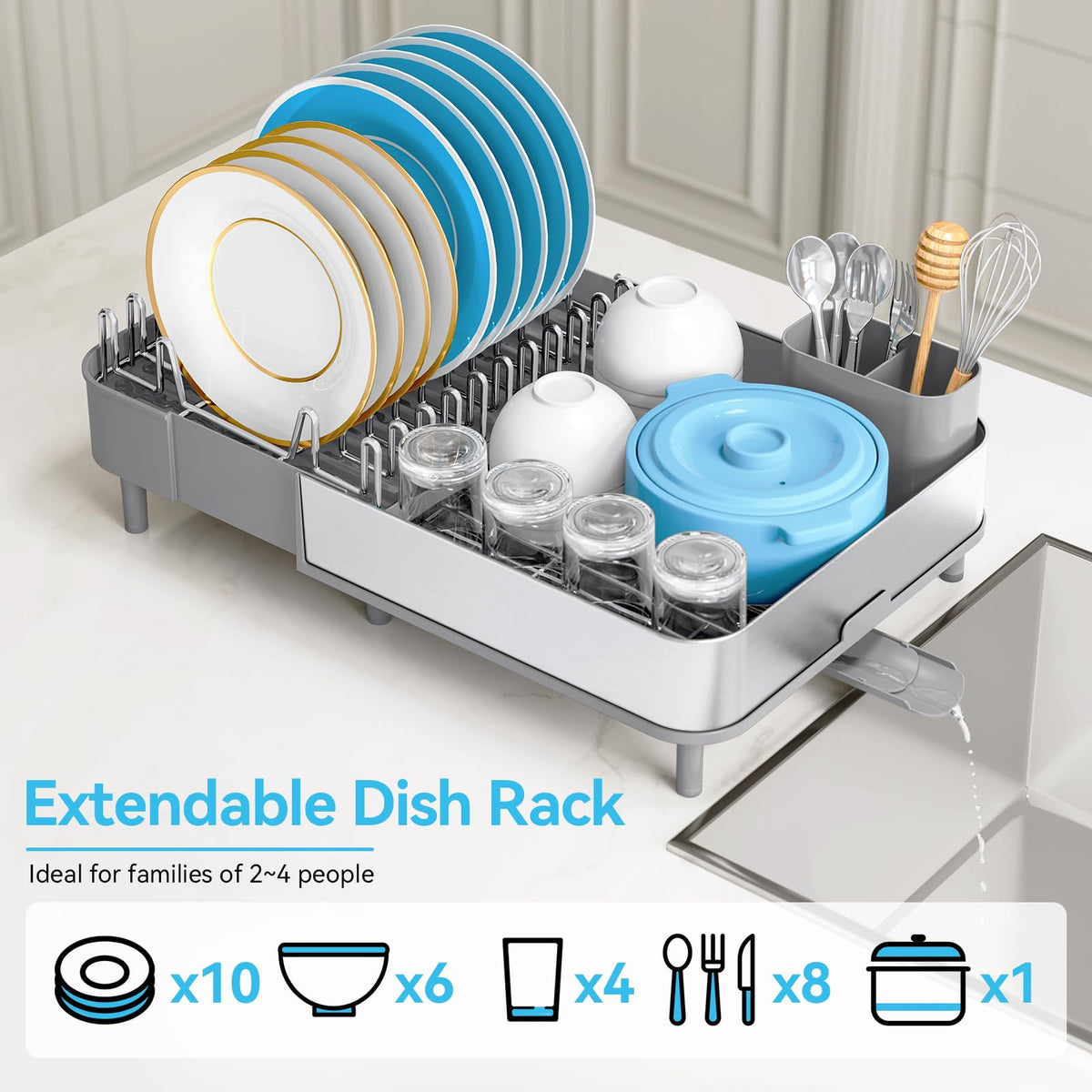 Urackify rack with detachable utensil holder for easy access to cutlery