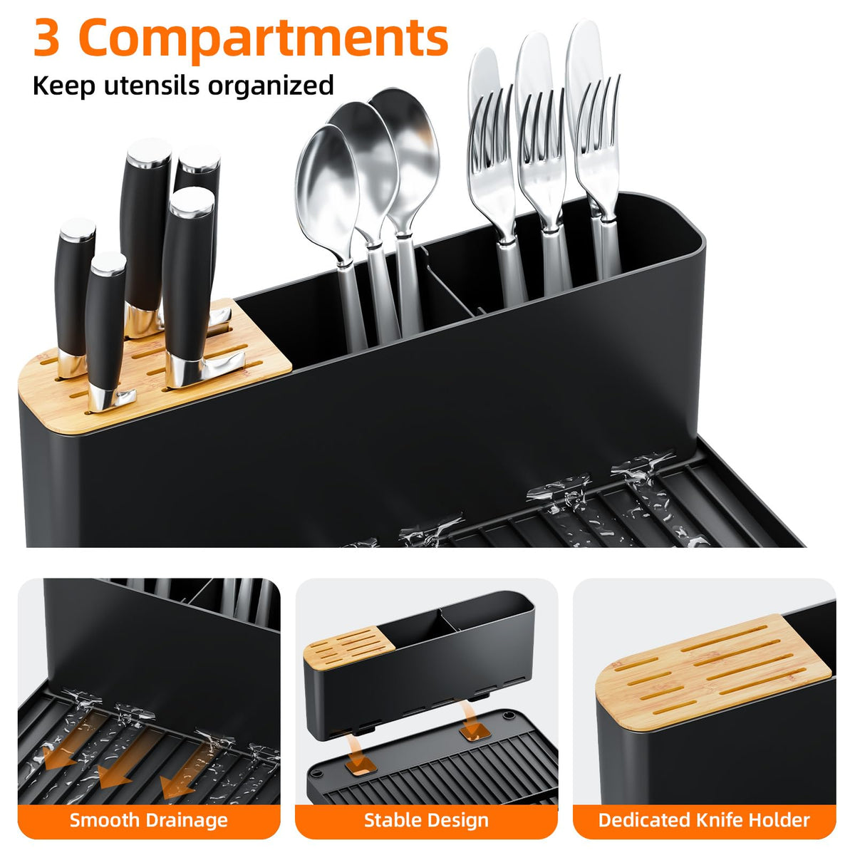 Urackify dish drying rack drainage tray directs water into the sink