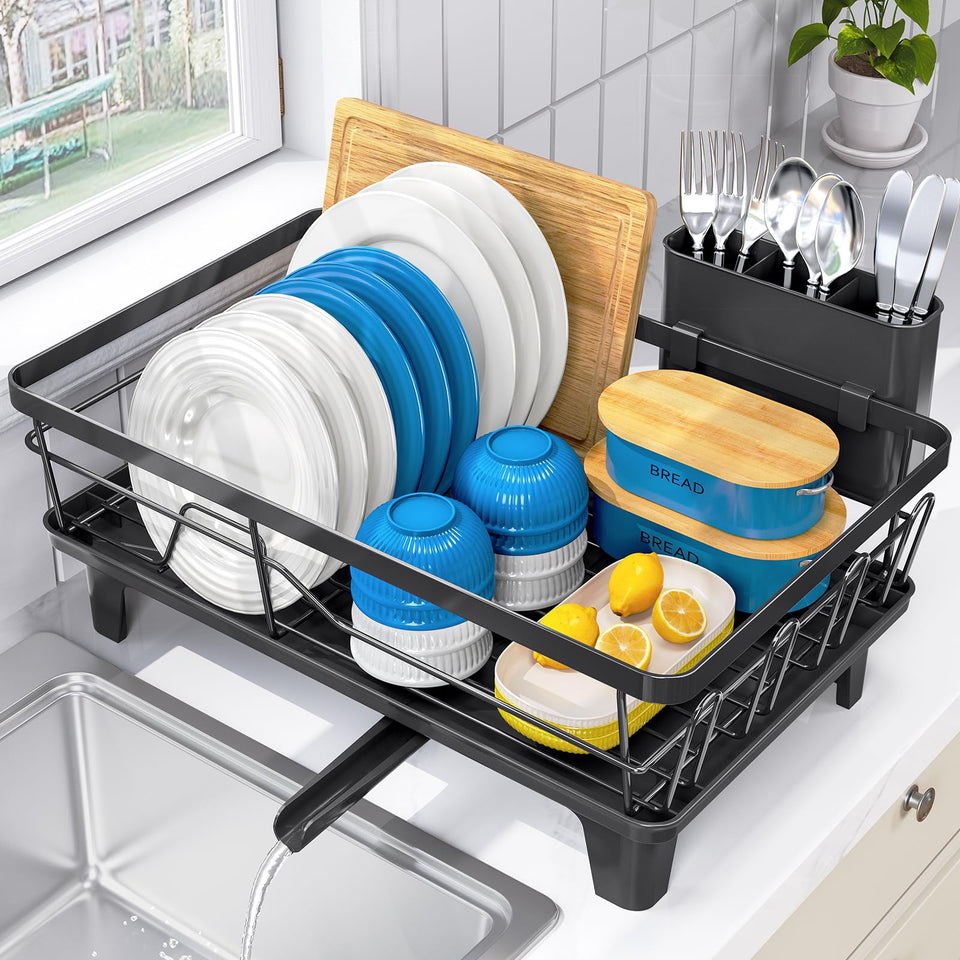 Urackify dish drying rack with drainboard keeping countertops tidy and organized.