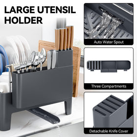 Urackify dish drying rack drip tray drainage demonstrates tidy water management into the sink.