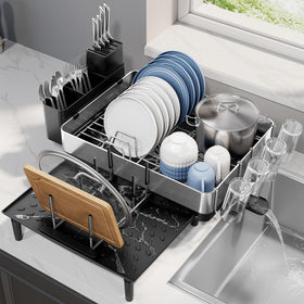Easy assembly view of Urackify dish drying rack being put together