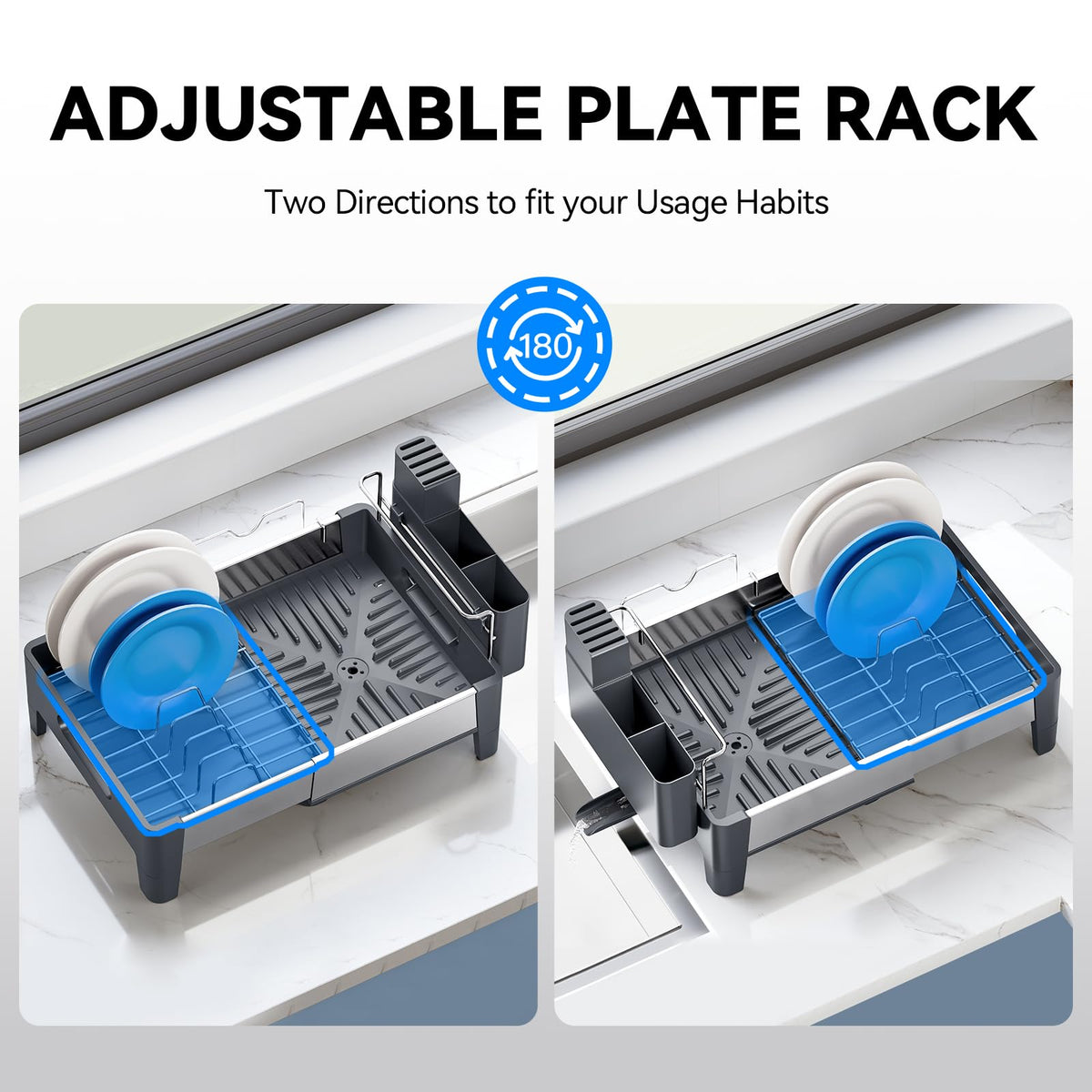 Urackify dish drying rack elevated feet align with rimmed sinks.
