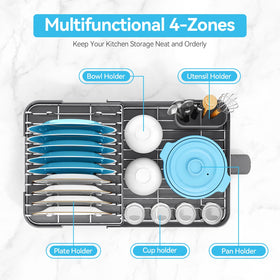 Urackify extendable dish rack showing expanded width for larger loads