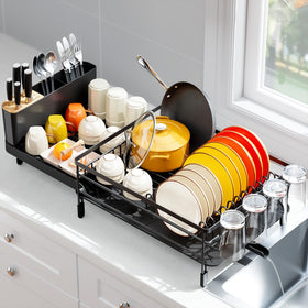 Urackify dish drying rack extended shows extra space for large loads