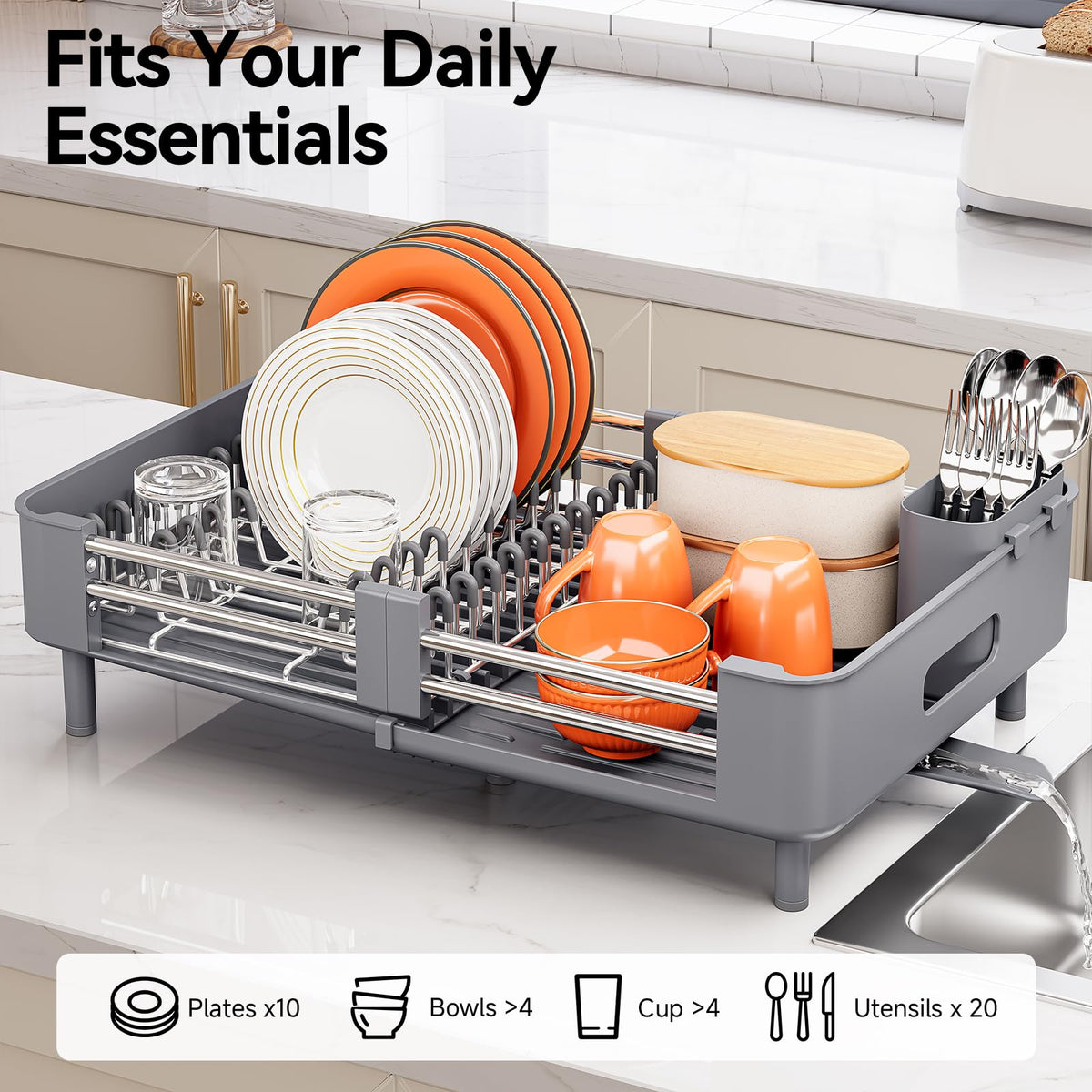 Urackify dish drying rack folded storage demonstrates quick concealment to reclaim counter space.