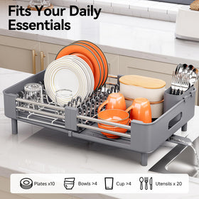 Urackify dish drying rack folded storage demonstrates quick concealment to reclaim counter space.