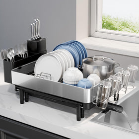Urackify rack at full capacity with plates, bowls, and cups drying