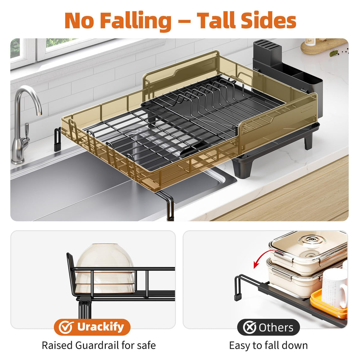 Urackify dish drying rack large-capacity fits eight plates and more neatly
