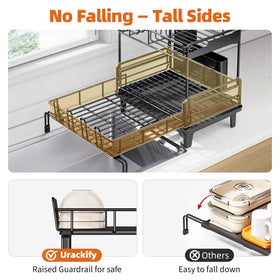 Urackify extend-over-sink design showing extra counter space while drying dishes.