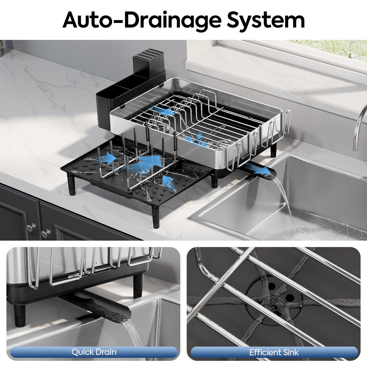 Removable utensil holder from Urackify rack showing organized cutlery drying