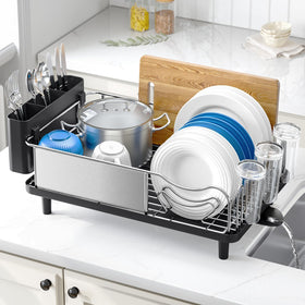 Urackify dish drying rack with rust-proof steel and large capacity for dishes.