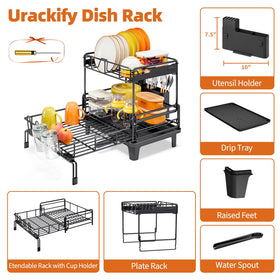 Urackify dish drying rack with integrated utensil holder for organized drying.