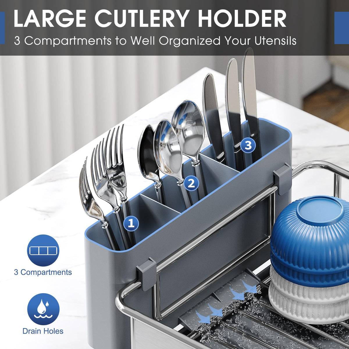 Urackify utensil holder neatly dries forks spoons and knives.