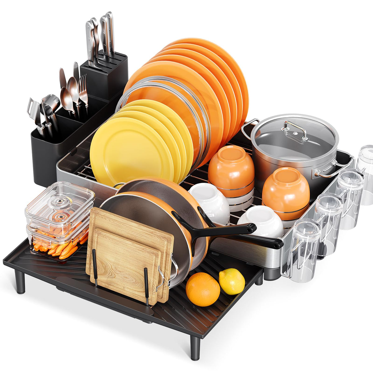 Urackify dish rack on-counter setup keeps kitchen organized during busy mornings.