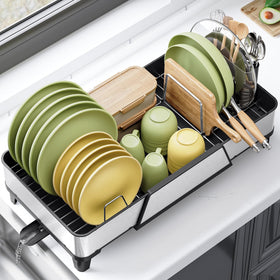 Urackify large dish drying rack extended design for ample counter space and organized drying
