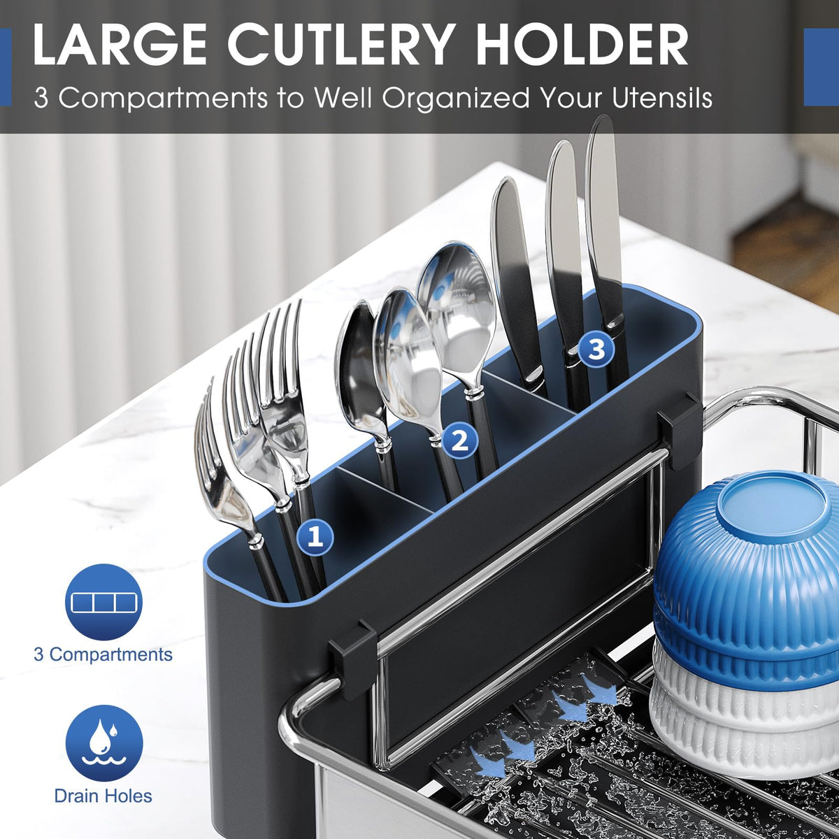 Urackify smart drainage with removable drip tray to keep counters dry.