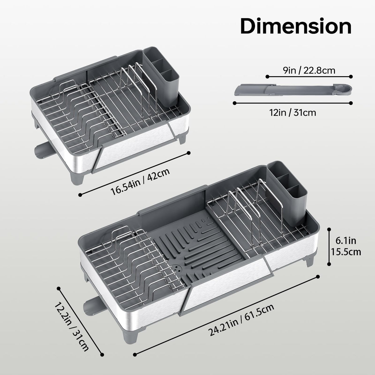 Urackify triple expandable rack with four zones for plates and bowls.